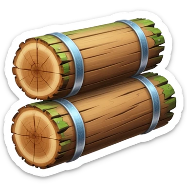 two logs, one propped up sideways on the bottom log, with a sparkle in the foreground. the log should not have a hole in the center. sticker