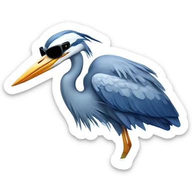 Blue heron in water with sunglasses sticker