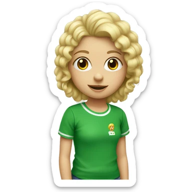 niña rubia con rizos y camiseta verde sticker