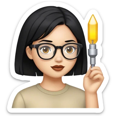 girl black hair and glasses sticker