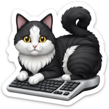 black and white cat laying on computer keyboard sticker
