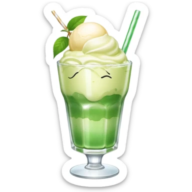 Japanese cream soda green on a glass with ice and vanilla 1 scoop on top sticker