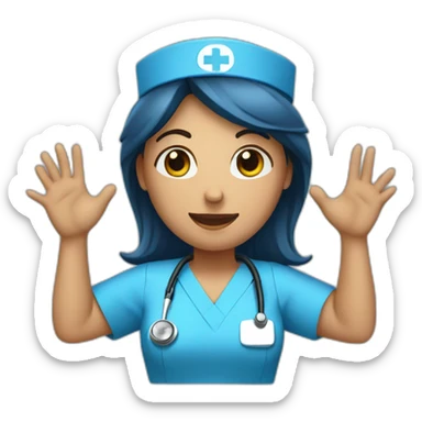 nurse with blue scrubs with hands up sticker