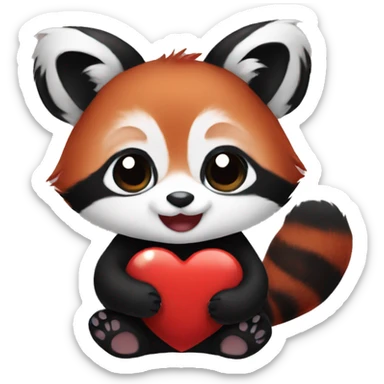 Baby red panda holding black heart sticker