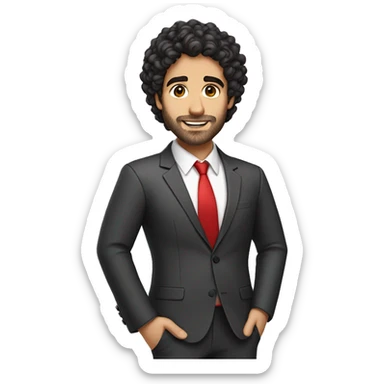 arabic guy with dark brown curly hair and little beard dressed in a red professionnal suit sticker