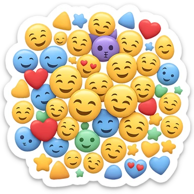 Create a large pile of many different 3D Apple style emojis inspired by the provided image. The emojis can touch and overlap, filling the entire image area, with no background. sticker