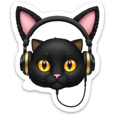 black cat with small ears wearing headphones sticker