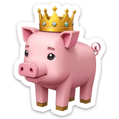 minecraft pig full body pink blocky animal square head square body wearing a crown sticker