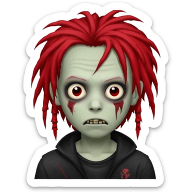 boy zombie with black and some red dreads hair emo scary, black eyes sticker
