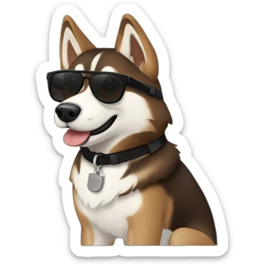 Brown husky in black wayfarer looking cooln sticker