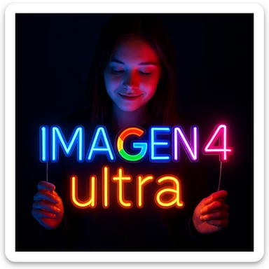 make a girl holding this sign, but sign in made of neon, also add ultra below the sign sticker