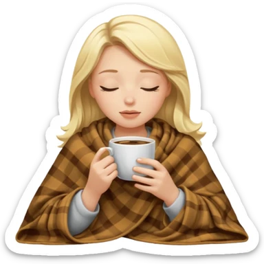 Blonde girl inside a blanket sipping coffee eyes closed sticker