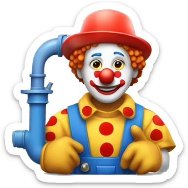 clown face emoji as a plumber sitting and fixing pipe sticker