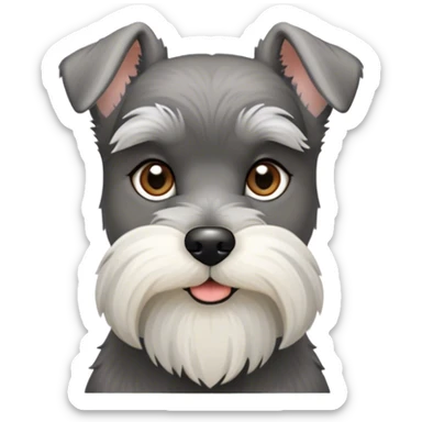 Cinematic Noble Miniature Schnauzer Portrait Emoji, Standing with a proud and stately demeanor, showcasing a sharply defined, salt-and-pepper fur with distinguished eyebrows and a confident, alert expression, simplified yet exquisitely detailed, glowing with a refined, dignified radiance, high shine, exuding intelligence and classic noble charm, soft glowing outline, capturing the essence of a noble Miniature Schnauzer that commands attention with effortless style! sticker