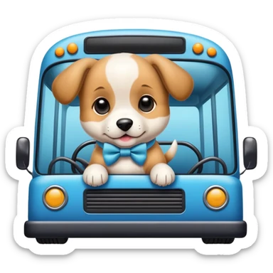 A cute puppy with bow on head driving bus sticker