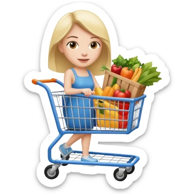 A woman pushing a shopping cart sticker