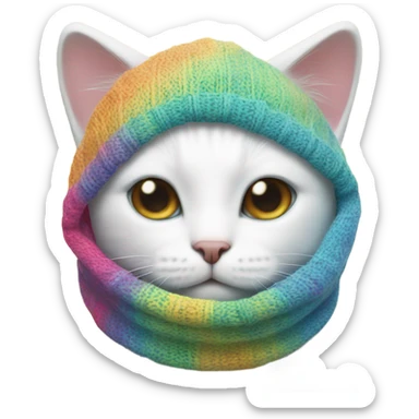 A white cat in a knitted balaclava sticker
