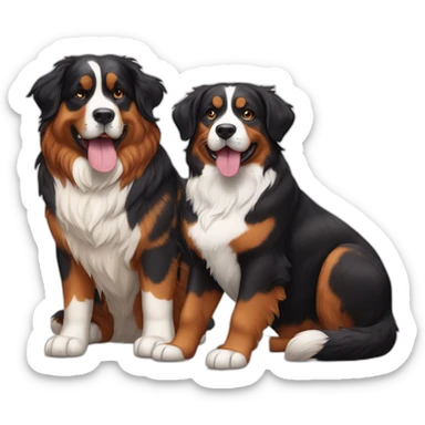 A Bernese dog next to A tortoiseshell cat without white sticker