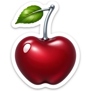 bitten cherry, liquid silver chrome, playful erotic symbolism, glossy shine sticker