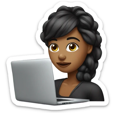 Chica de piel ojos negros morena con una laptop sticker