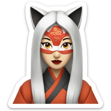 woman wearing kitsune japanese mask sticker