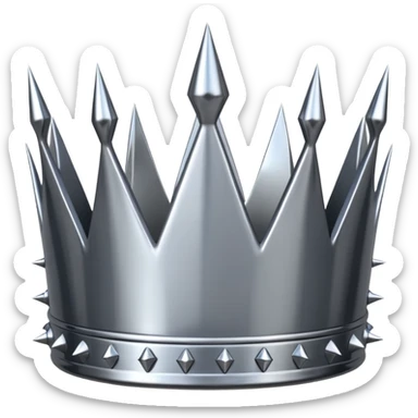 A spiked crown emoji made of silver chrome, sharp yet rounded metallic spikes, glossy reflections, aggressive luxury swag aesthetic, iOS emoji style, centered, clean white background sticker