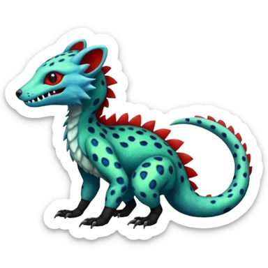 Blue green red black furry scaled white Salandit-genet-fusion-hybrid-creature (full body) sticker