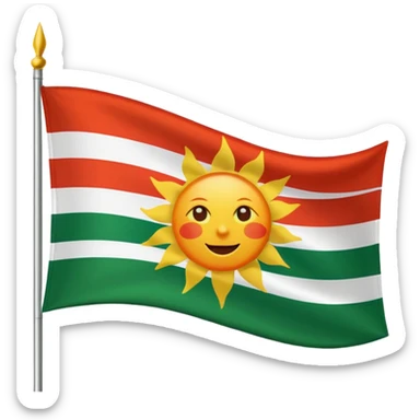 Flag with with 1 red, 1 white and 1 green (in that order) horizontal and an orange/yellow pointed sun in the middle sticker