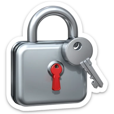 A chrome silver lock and key emoji, smooth metallic surfaces, glossy reflections, luxury swag vibe, minimal iOS emoji style, centered on clean white background sticker