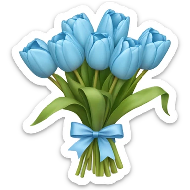 extraordinary light blue tulip bouquet with finer details and a bow to hold it together  sticker