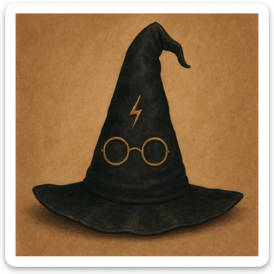 wizard hat with glasses and scar motif, Harry Potter inspired, charming and magical sticker