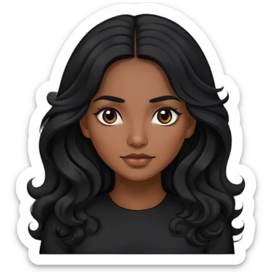 Mujer hermosa de cabello ondulado largo color negro, ojos negros, mexicana con una blusa color negra sticker