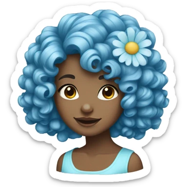 black curly haired girl with light blue flower hair clip sticker
