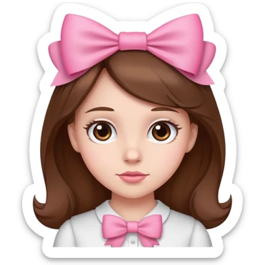 a girl with brown hair and a pink bow sticker