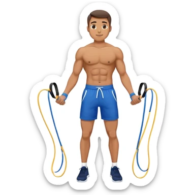 fit man with blue shorts resistance bands exercises sticker