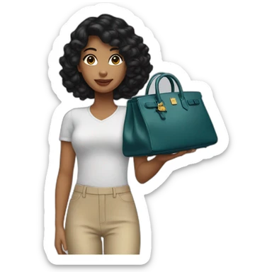 girl with black hair holding a birkin bag sticker