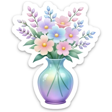 Iridescent vase with pastel flowers sticker