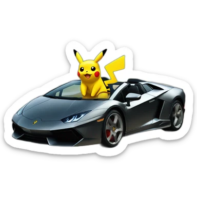 Pikachu riding in Lamborghini sticker