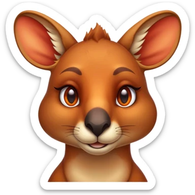 Cinematic Noble Kangaroo Portrait Emoji, Poised and regal, with a powerful, muscular build and a sleek, well-groomed fur of warm red-orange hues, deep-set soulful amber eyes and a strong tail, Simplified yet sharp and sophisticated features, highly detailed, glowing with a warm, dignified glow, high shine, intelligent and athletic, stylized with an air of outback majesty, focused and attentive, soft glowing outline, capturing the essence of a watchful and confident marsupial, so majestic it feels as though it could bound out of the screen with effortless authority! sticker