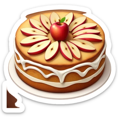 cinematic-realistic-apfelkuchen-dessert-emoji,-depicted-as-a-classic-apple-cake-with-cinnamon-and-thinly sliced apples on the top neatly spread out-rendered-with-soft-textures-and-warm,-inviting-lighting. sticker