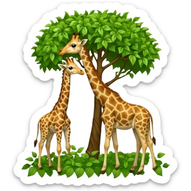 giraffe eating leaves from a tree sticker