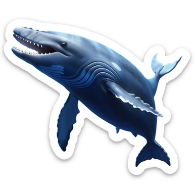 Meme-Worthy Singing Humpback Whale Portrait Emoji, Mouth open wide in a dramatic, melodious pose, showcasing a deep blue-gray body with barnacle accents and an expressive, soulful gaze, Simplified yet artistically graceful features, highly detailed, glowing with a soft, magical marine aura, high shine, enchanting and full of life, stylized with an air of deep-sea wonder, soft glowing outline, capturing the essence of a majestic humpback whale mid-song, resonating with the beauty of the ocean's ancient melodies! sticker