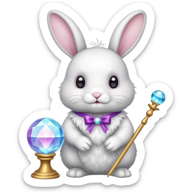 White bunny with wand and with crystal ball sticker