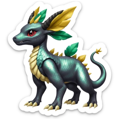 Shiny Iridescent Dusknoir-Cubone-Salandit-Leafeon-Fakémon-hybrid-creature (full body)  sticker