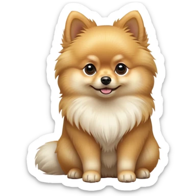cinematic-[pomeranian]-realistic-full-body-sitting-emoji,-tail-resting-loosely-beside-its-paws,-head-tilted-dramatically, -fluffy-[light cream]-fur,-simplified-yet-realistic-focused-features,-highly-detailed,-glowing-with-an-almost-sarcastic-glow sticker