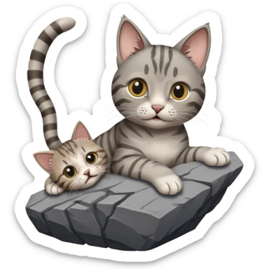 a cat holding another cat hand that fall under cliff sticker