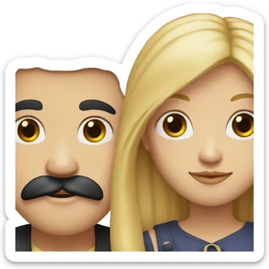 Man with black hair and a moustache and woman with long blonde hair sticker