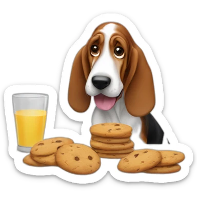 Basset hound dog stealing cookies from a table sticker