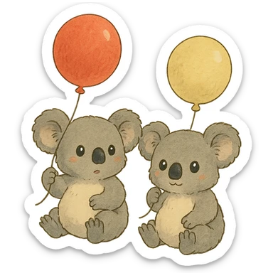 koala babies holding balloons sticker