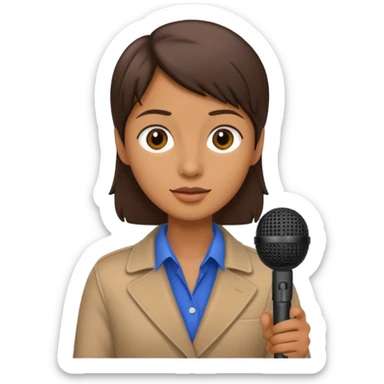 a journalist with a microphone sticker